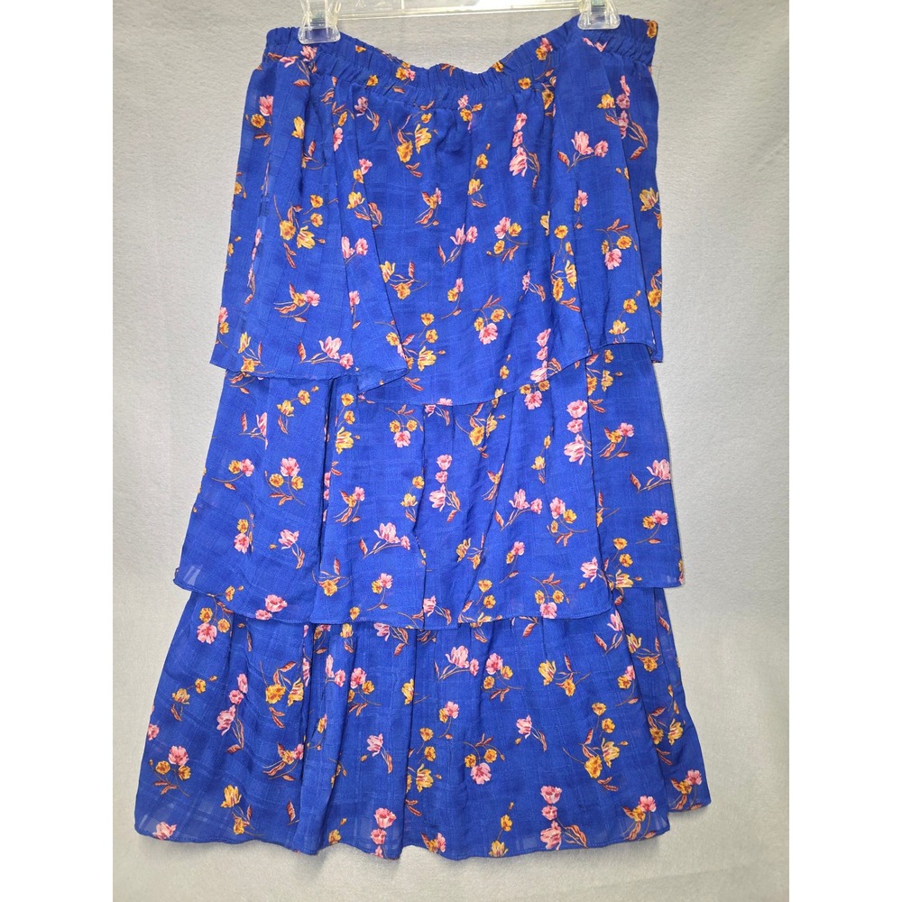 Draper James RSVP Blue Floral Tiered Midi Skirt XL Elastic Waist Boho